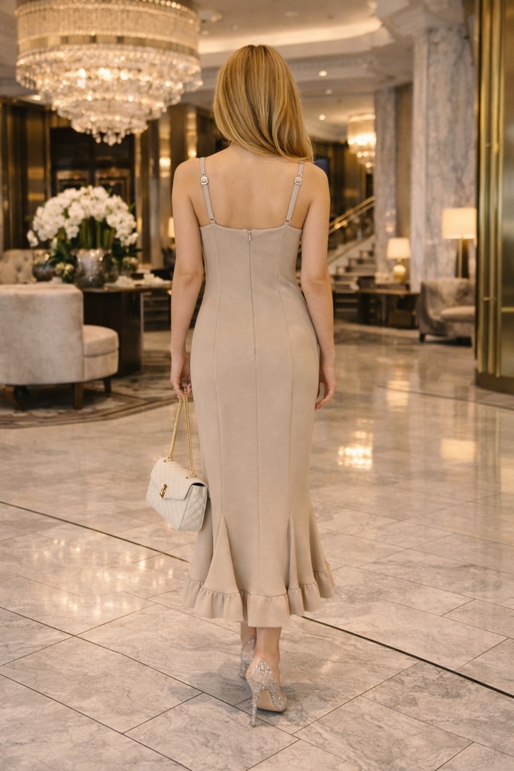 Mermaid Hem Slit Maxi Beige view 4