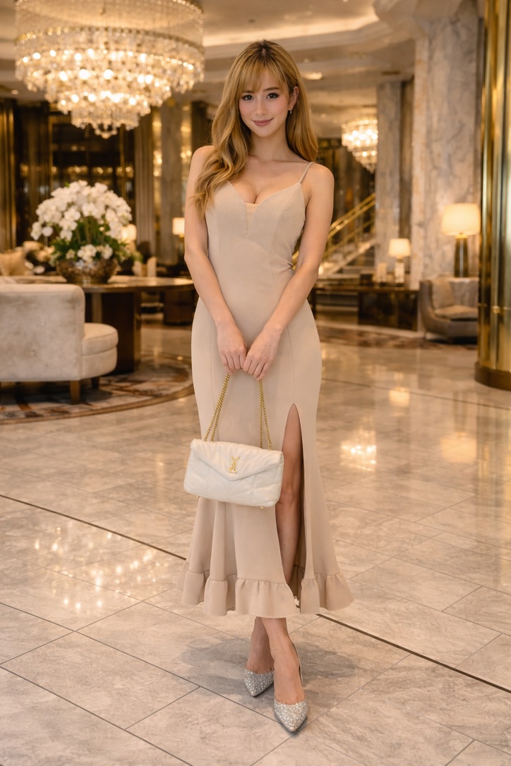 Mermaid Hem Slit Maxi Beige