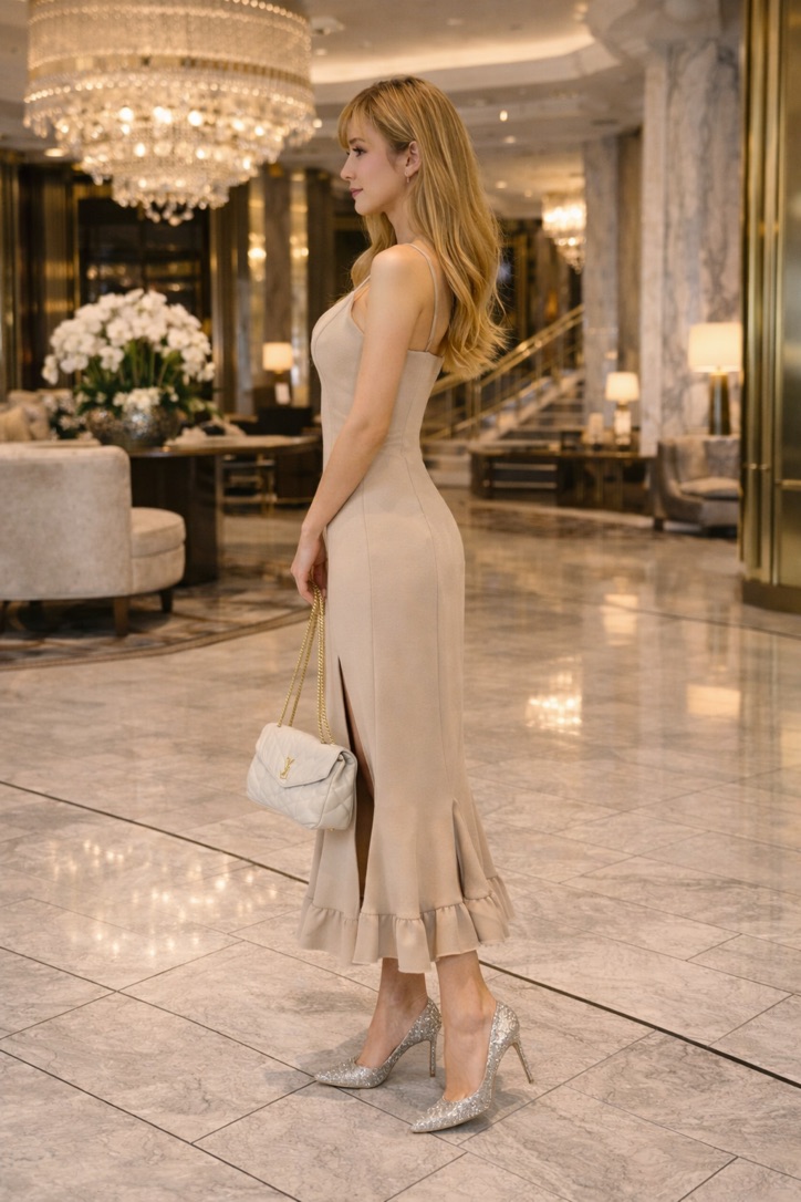 Mermaid Hem Slit Maxi Beige view 3