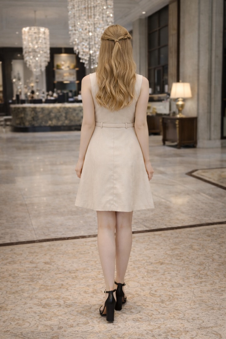 Tailored Zip Dress Ivory Sand view 3