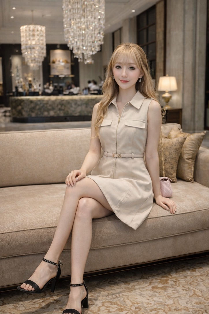 Tailored Zip Dress Ivory Sand view 4