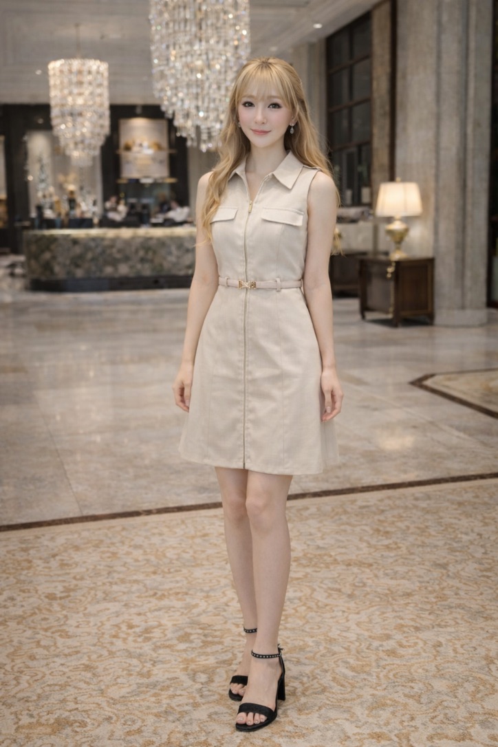 Tailored Zip Dress Ivory Sand